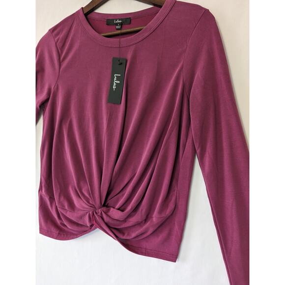 LULUS‎ Knot This Way Purple Knotted Long Sleeve Top Size Small Modal Cropped New - Picture 3 of 10